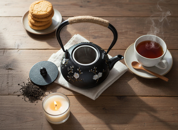 CZAJNIK ŻELIWNY IMBRYK CZARNY 1L + ZAPARZACZ STALOWY DO HERBATY I ZIÓŁ