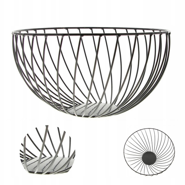 KOSZYK METALOWY CZARNY DRUCIANY NA OWOCE OZDOBNY