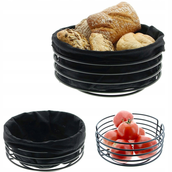 KOSZYK METALOWY NA CHLEB + WKŁAD Z TKANINY CZARNY