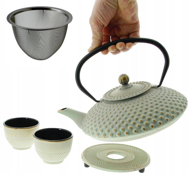 CZAJNIK ŻELIWNY 1,25L IMBRYK ZAPARZACZ DO HERBATY + 2x CZARKI + PODKŁADKA