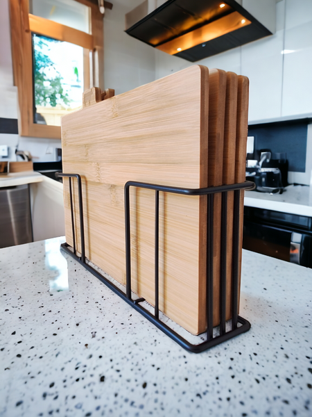 DESKI DO KROJENIA BAMBUSOWE ZESTAW 4 DESEK KUCHENNYCH + STALOWY STOJAK