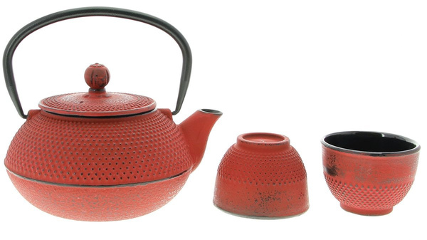 CZAJNIK ZAPARZACZ ŻELIWNY 2x CZARKI PODSTAWKA