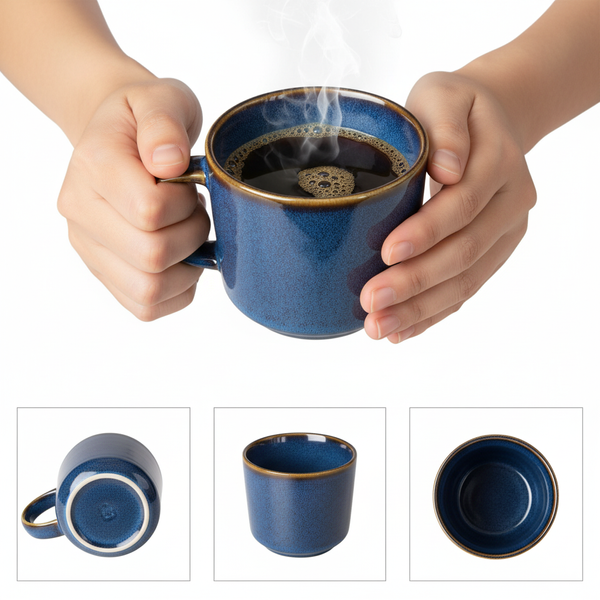 KUBKI DO KAWY HERBATY KUBEK ZESTAW 6 SZTUK 350 ML CIEMNONIEBIESKIE CERAMIKA