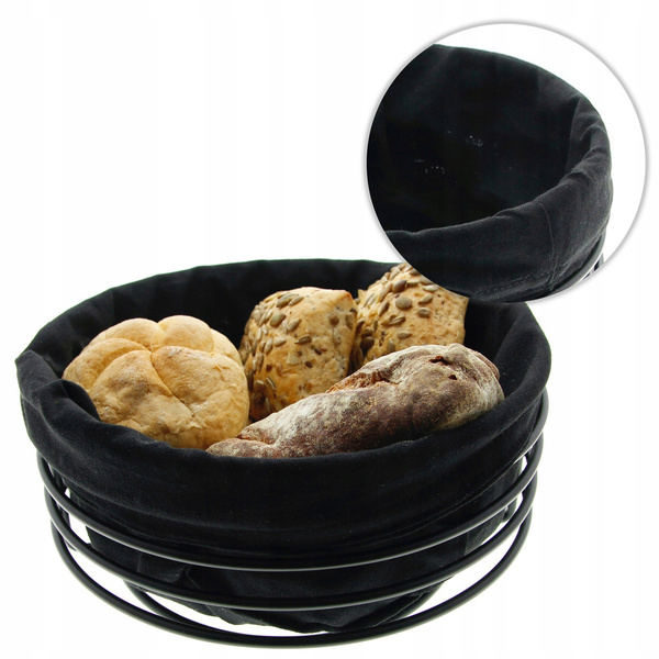 KOSZYK METALOWY NA CHLEB + WKŁAD Z TKANINY CZARNY