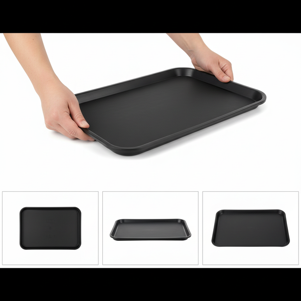 TACA KELNERSKA KUCHENNA CZARNA PROSTOKĄTNA ANTYPOŚLIZGOWA 41.5×30.5×2 cm