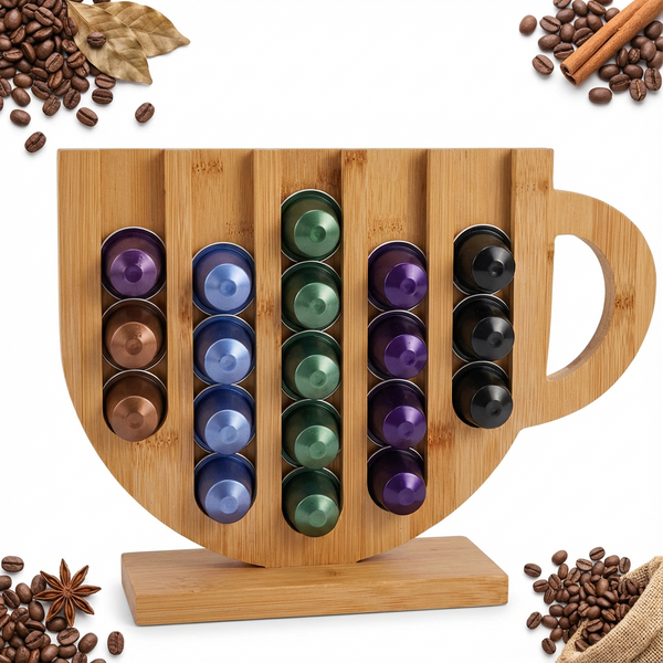 STOJAK NA 24 KAPSUŁKI DO KAWY NESPRESSO BAMBUSOWY STOJACZEK 5 RZĘDÓW