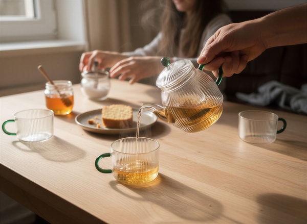 CZAJNIK DZBANEK Z ZAPARZACZEM 0,5L Z FILIŻANA 250ml ZESTAW DO HERBATY SZKŁO