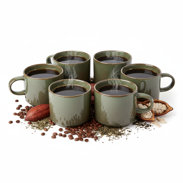 KUBKI DO KAWY HERBATY KUBEK ZESTAW 6 SZT. CIEMNOZIELONY MAT 350 ML Ø 9,5 CM