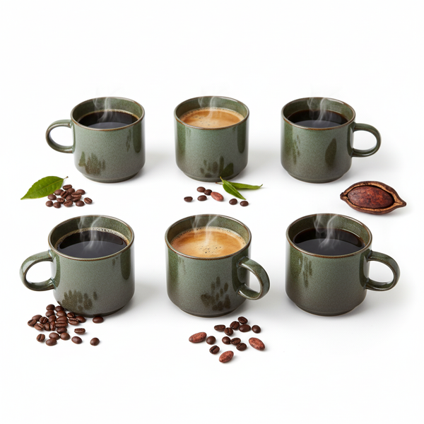 KUBKI DO KAWY HERBATY KUBEK ZESTAW 6 SZT. CIEMNOZIELONY MAT 350 ML Ø 9,5 CM