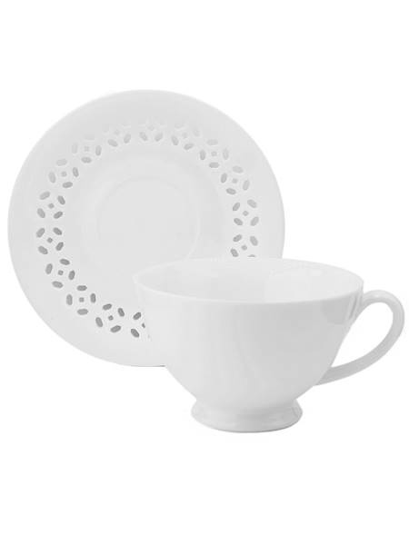 FILIŻANKA CERAMICZNA BIAŁA 260ml ZE SPODKIEM AŻUROWYM DO KAWY HERBATY