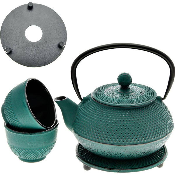 CZAJNIK ŻELIWNY 1,5L IMBRYK 4x CZARKI PODKŁADKA ZAPARCZ SITKO DO HERBATY