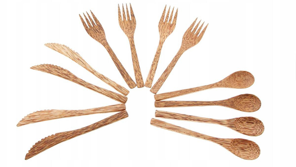 12 el SZTUĆCE DREWNIANE KOKOS WIDELEC NÓŻ ŁYŻKA