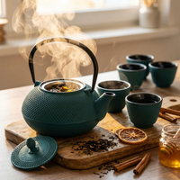 CZAJNIK ŻELIWNY ZAPARZACZ 1,8L Z ZESTAW 6 CZAREK DO HERBATY ZIÓŁ ZIELONY