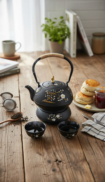 CZAJNIK ŻELIWNY 1L ZAPARZACZ DO HERBATY ZIÓŁ 2 CZARKI ŻELIWNE + PODGRZEWACZ