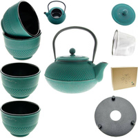 CZAJNIK ŻELIWNY 1,5L IMBRYK 4x CZARKI PODKŁADKA ZAPARCZ SITKO DO HERBATY