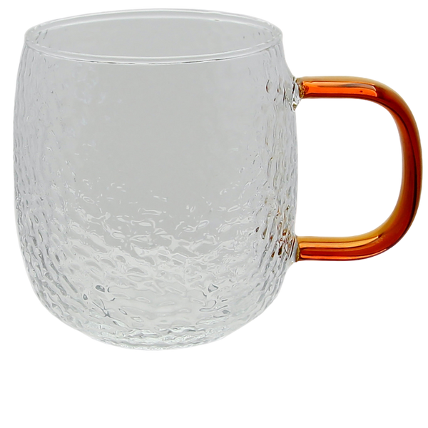 SZKLANKA KUBEK SZKLANY DO KAWY I HERBATY 330 ml. Z BURSZTYNOWYM UCHEM