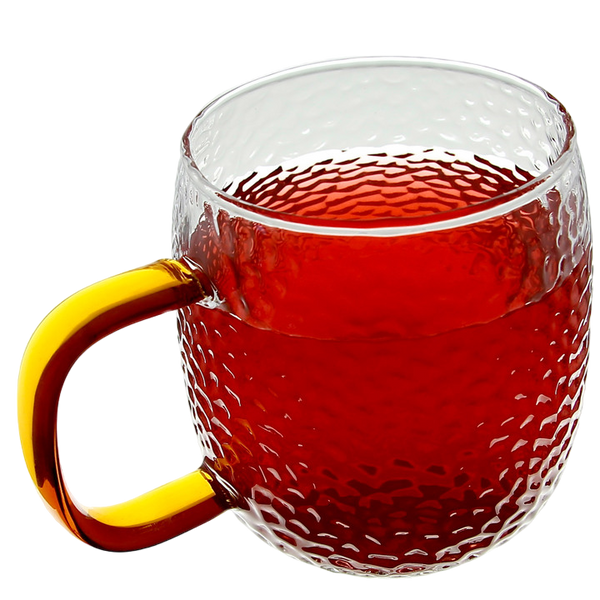 SZKLANKA KUBEK SZKLANY DO KAWY I HERBATY 330 ml. Z BURSZTYNOWYM UCHEM