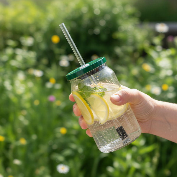 KUBEK BIDON 0,5L EKO BUTELKA PRZEZROCZYSTY Z POKRYWKĄ I SŁOMKĄ DO NAPOJÓW
