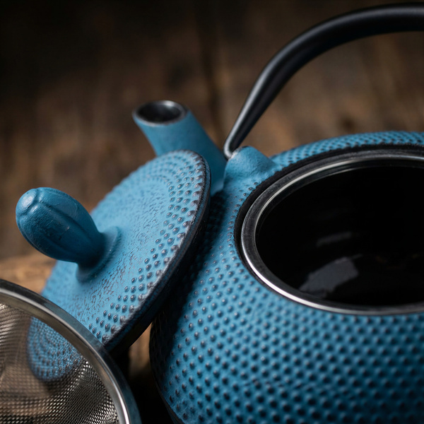 CZAJNIK ŻELIWNY IMBRYK 1.8L DUŻY TURKUSOWY DO HERBATY + ZAPARZACZ STALOWY