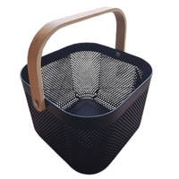 KOSZYK NA OWOCE WARZYWA PATERA CZARNYA KOSZ Z BAMBUSOWĄ RĄCZKĄ 24x25cm