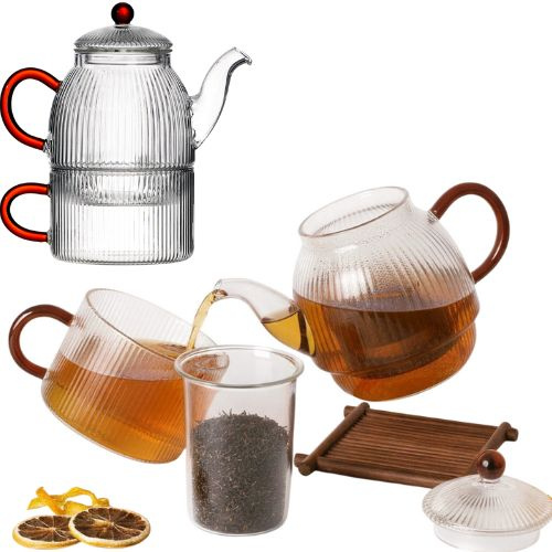 CZAJNIK DZBANEK Z ZAPARZACZEM 0,5L Z FILIŻANA 250ml ZESTAW DO HERBATY SZKŁO