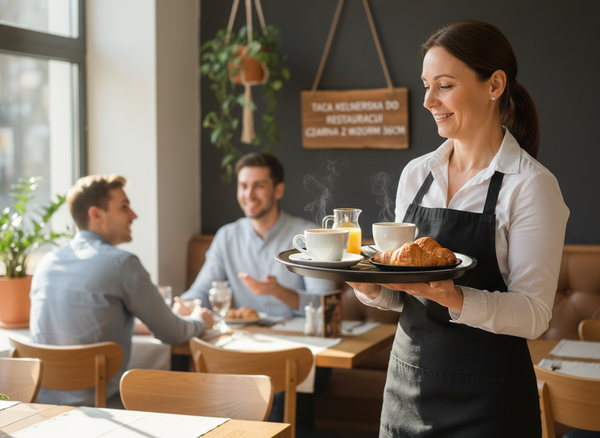 TACA KUCHENNA KELNERSKA ANTYPOŚLIZGOWA TWORZYWO CZARNA Z WZOREM 41CM