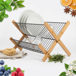 SUSZARKA DO NACZYŃ SKŁADANA DWUPOZIOMOWA STOJĄCA OCIEKACZ BAMBUSOWY