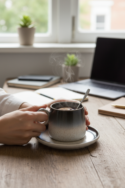 FILIŻANKA CERAMIKA 250 ML Z TALERZYKIEM LUNA LINE