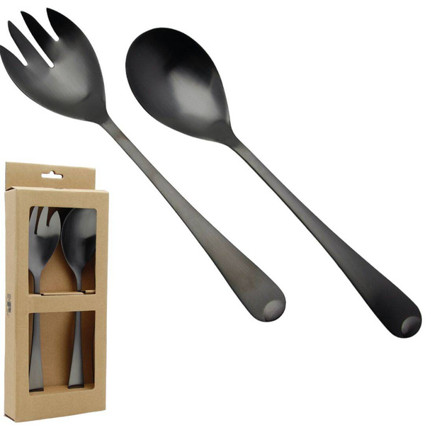 ŁYŻKI DŁUGIE SZTUĆCE DO SAŁAT SAŁATEK WIDELEC ŁYŻKA ZESTAW 2SZT CZARNE