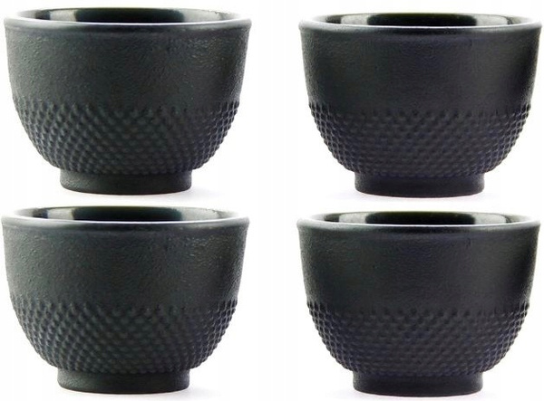 FILIŻANKI CZARKI ŻELIWNE ZESTAW DLA 4 OSOB DO HERBATY I ZIÓŁ 100 ml CZARNE