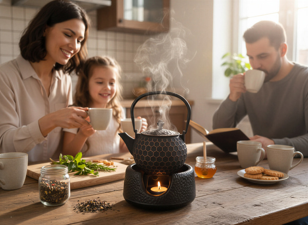 CZAJNIK ŻELIWNY IMBRYK 1,2 L ZAPARZACZ DO HERBATY I ZIÓŁ + PODGRZEWACZ