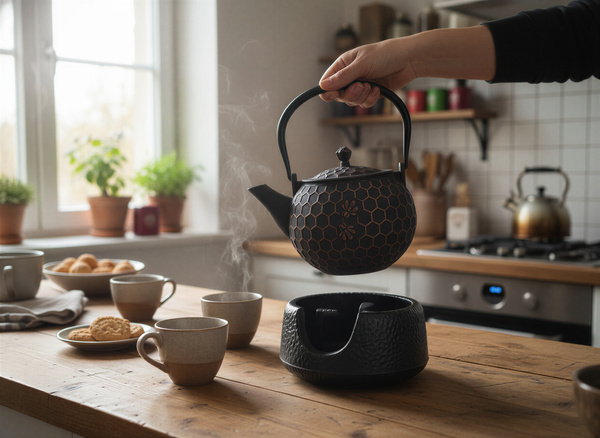 CZAJNIK ŻELIWNY IMBRYK PSZCZÓŁKA 1,8L DO HERBATY + PODGRZEWACZ ŻELIWNY