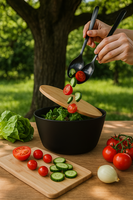 MISKA CZARNA Z BAMBUSOWĄ POKRYWĄ DESKĄ DO KROJENIA 4L SALATERKA