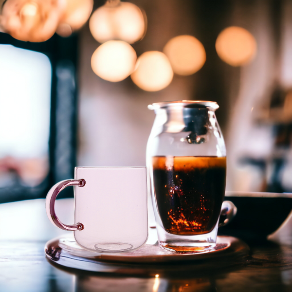 SZKLANKA SZKLANA KUBEK DO KAWY I HERBATY 310 ml. 8,7 cm RÓŻOWA