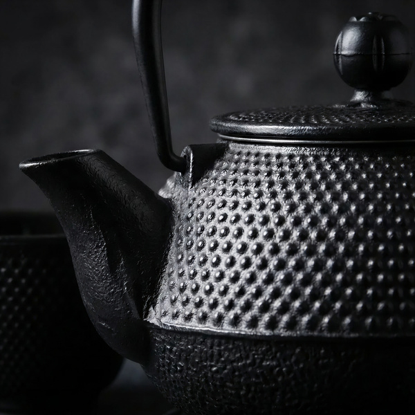 CZAJNIK ŻELIWNY 0,8L IMBRYK ZAPARACZ ZESTAW 2x CZARKI PODSTAWKA CZARNY