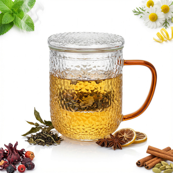 KUBEK SZKLANKA TERMICZNA Z ZAPARZACZEM SZKLNE SITKO DO HERBATY I ZIÓŁ 0,4L