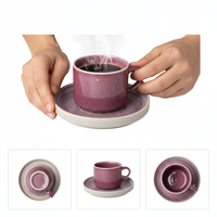 FILIŻANKI ZESTAW KAWOWY ZE SPODKAMI DO KAWY HERBATY 200 ml ŚLIWKOWE Ø 8,5cm