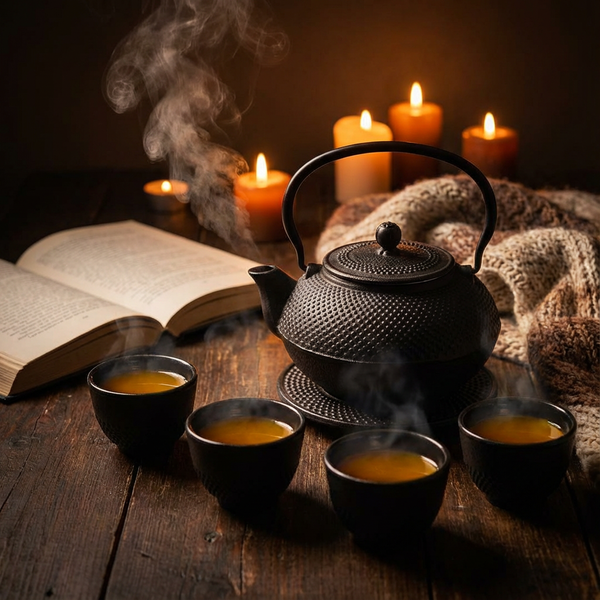 CZAJNIK IMBRYK ŻELIWNY 1,5L ZESTAW 6 SZT. CZARNY DO HERBATY Ø 18 CM