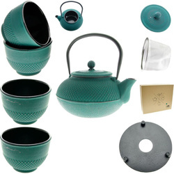 CZAJNIK ŻELIWNY 1,5L IMBRYK 4x CZARKI PODKŁADKA ZAPARCZ SITKO DO HERBATY