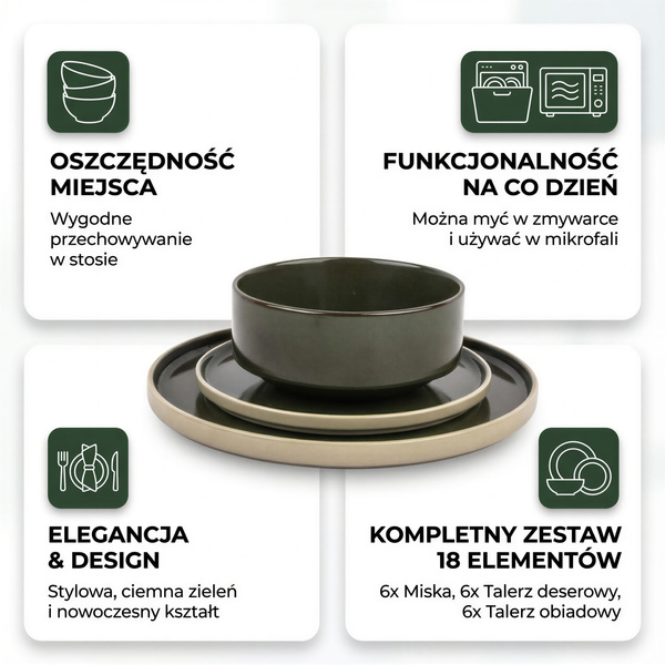 SERWIS OBIADOWY KOMPLET TALERZY 18EL. ZASTAWA OBIADOWA ZESTAW NA 6 OSÓB