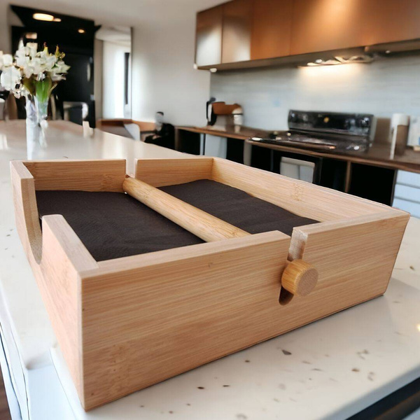 SERWETNIK POJEMNIK NA SERWETKI CHUSTECZNIK STOJAK PUDEŁKO BAMBUSOWE 18,5 cm