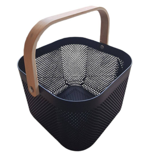 KOSZYK NA OWOCE WARZYWA PATERA CZARNYA KOSZ Z BAMBUSOWĄ RĄCZKĄ 24x25cm