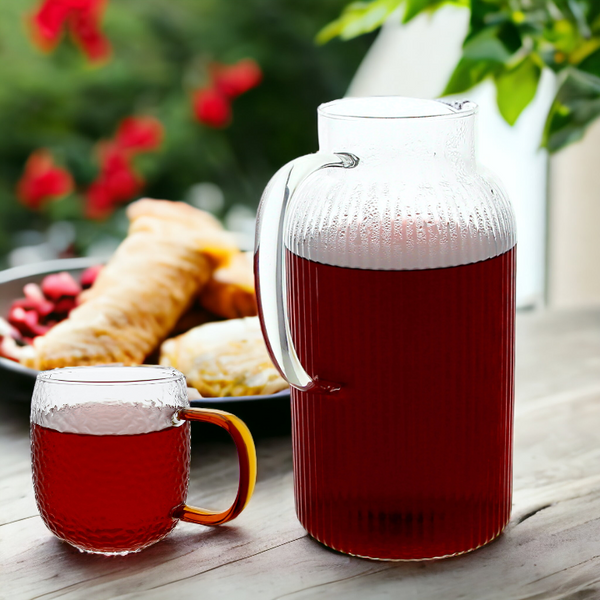 SZKLANKA KUBEK SZKLANY DO KAWY I HERBATY 330 ml. Z BURSZTYNOWYM UCHEM