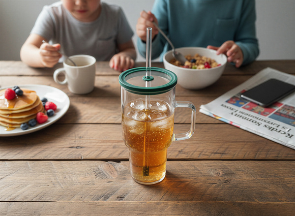 KUBEK BIDON SZKLANY TYPU STANLEY BIG 1,1L PRZEZROCZYSTY Z POKRYWKĄ I SŁOMKĄ