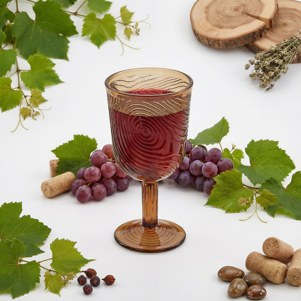 KIELISZEK DO WINA SZKLANY WZÓR PLASTRA DREWNA ARBRE BRĄZOWY DESIGN