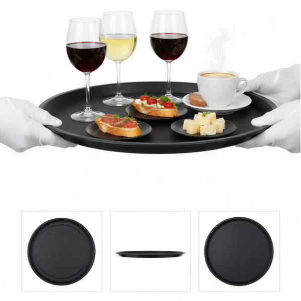 TACA KELNERSKA KUCHENNA ANTYPOSLIZGOWA CZARNA OKRĄGŁA 41 CM DO SERWOWANIA