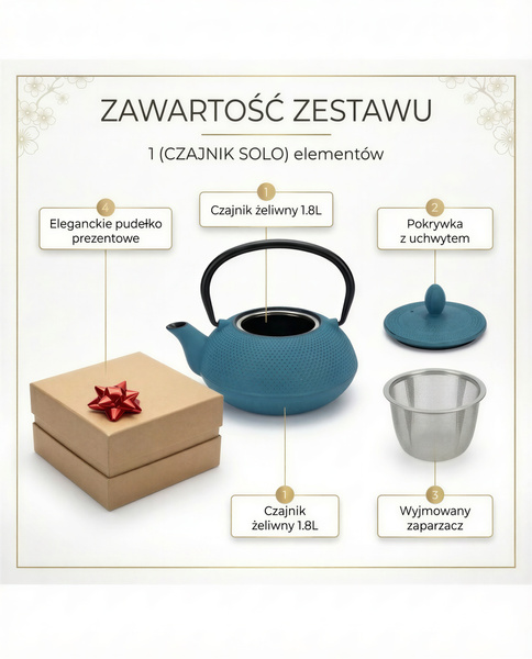 CZAJNIK ŻELIWNY IMBRYK 1.8L DUŻY TURKUSOWY DO HERBATY + ZAPARZACZ STALOWY