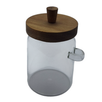 POJEMNIK SZKLANY 550 ml SŁOICZEK Z BAMBUSOWĄ POKRYWKĄ I ŁYŻECZKĄ