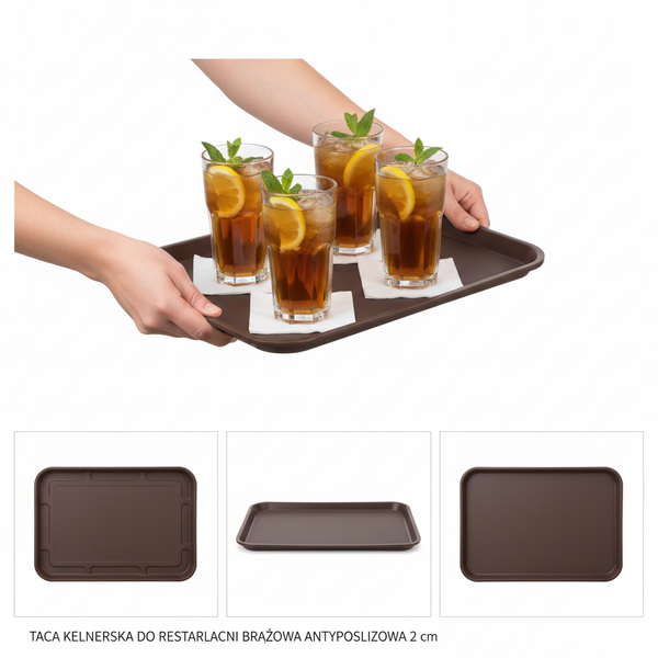 TACA KELNERSKA KUCHENNA ANTYPOŚLIZGOWA BRĄZOWA PROSTOKĄTNA 41,5×30,5×2cm