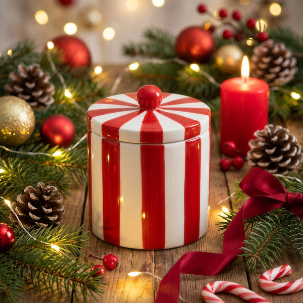 CUKIERNICA SŁOIK POJEMNIK Z PORCELANY CZERWONO-BIAŁY 10,5 CM DEKORACJA